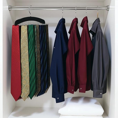 2 Pcs Solid Wood Tie and Belt Rack Hanger, 24 Hook Closet Organizer for Scarves and Accessories, 360 Degree Swivel, Space Saving Black Finish