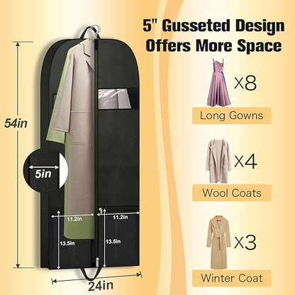 54" Garment Bags for Closet Storage and Travel, Gusseted Hanging Garment Bags for Men Women with Pockets Handles and Zipper, Suit Cover Bags for Clothes, Suits, Dress, Shirts, Coats, Jackets, 2 Pack