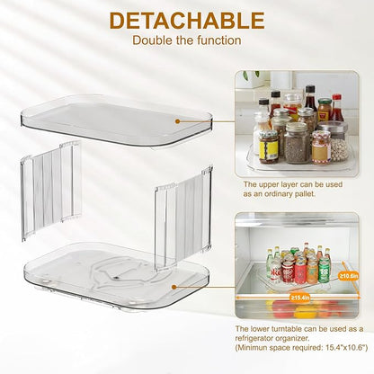 2 Tier Lazy Susan (1 Pack) Kitchen Organizer for Canned Goods Turntable Organizer for Cabinet/Pantry/Kitchen/Countertop/Bathroom/Vanity/Medicine Cabinet Organizer/Refrigerator