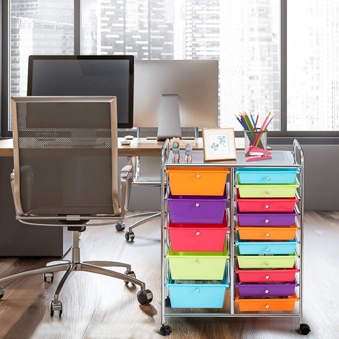 ARLIME 15-Drawer Storage Cart, 15 Drawer Trolley, Rolling Organizer Cart, Scrapbook Paper Organizer, Suitable for Office and School, Rolling Office Storage Tools (Multicolor)