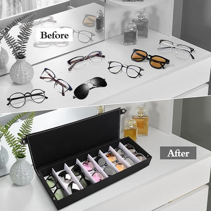 Baojulong 8-Slot Eyeglass Case Organizer - Stylish Storage for Sunglasses & Glasses, Ideal for Home Use & Eyewear Collectors