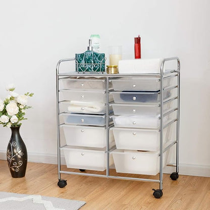 Giantex 12 Drawer Rolling Storage Cart Tools Scrapbook Paper Office School Organizer (White)