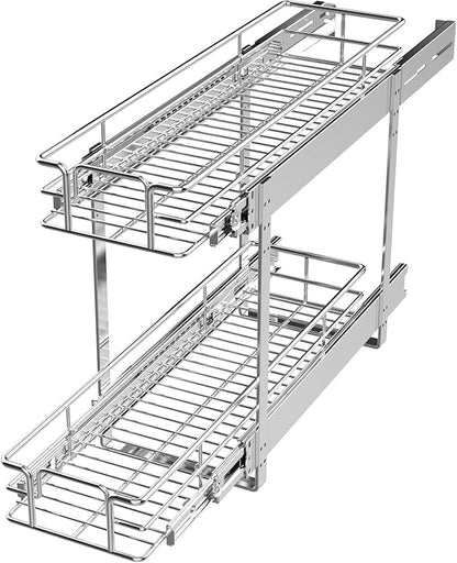LOVMOR 2 Tier Individual Pull Out Cabinet Organizer 9" W x 21½" D, Slide Out Kitchen Cabinet Storage Sliding Shelves