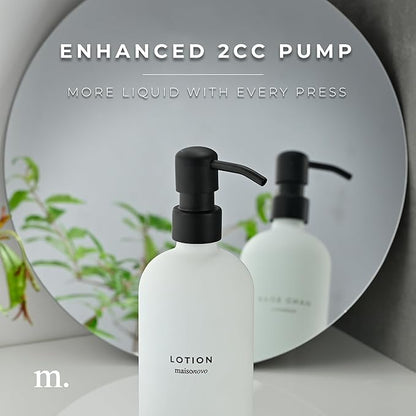 MaisoNovo Soap Dispenser 3-Piece Set | 16.9oz White Bottles Black Plastic Pumps with Ceramic Tray