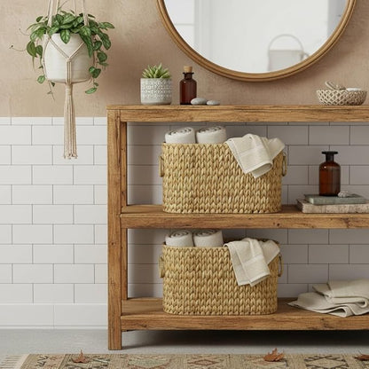 Toilet Paper Storage,Water Hyacinth Toilet Paper Baskets Bathroom Organizer,Large Toilet Paper Holder for up to 9 Mega Rolls,Bathroom Accessories Organizer