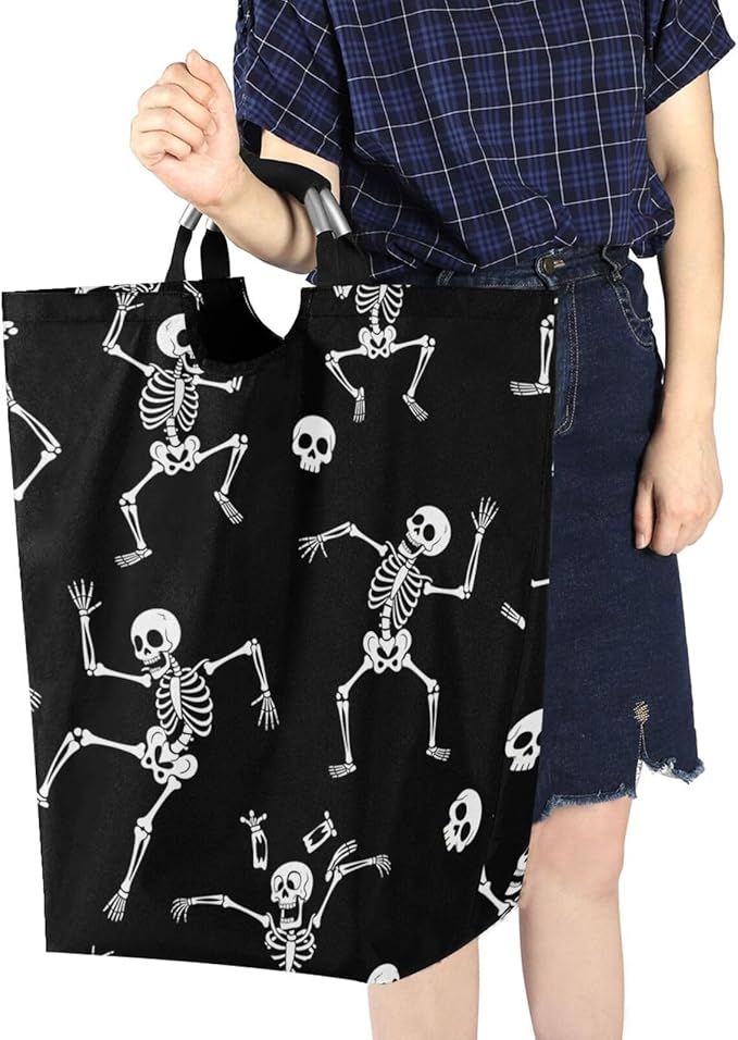 Laundry Hamper Basket Halloween Skulls Black Storage Basket Collapsible Laundry Bag with Handle Decorative Organizer Bins Basket for Laundry Room Decor Bedroom Dorm