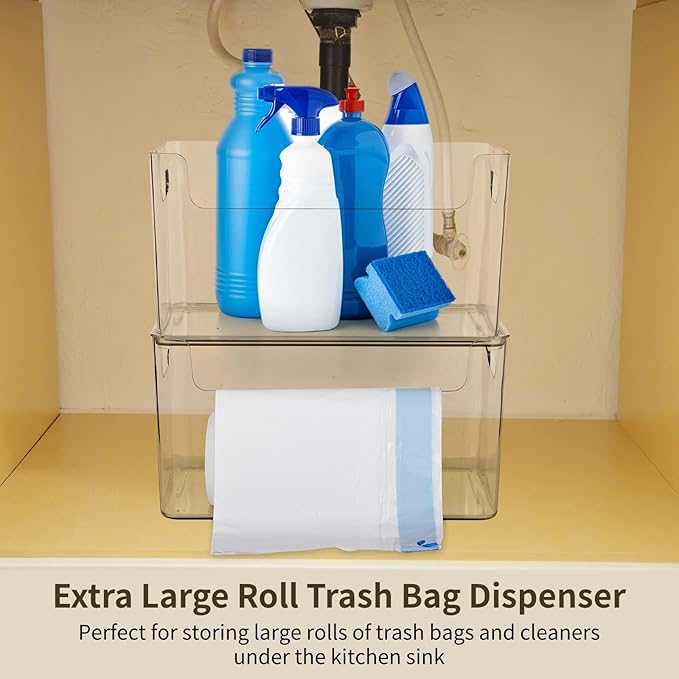 2pcs Trash Bag Holder Dispenser - Acrylic Trash Bag Dispenser Roll Holder, Garbage Bag Dispenser Under Sink with Lid for Kitchen Sinks, Cabinets