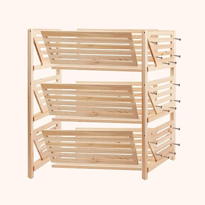 Wooden Potato Onion Storage Organizer, 3-Tier Stackable Pantry Cabinet & Countertop Basket for Kitchen, Vegetable Fruit Produce Bread Basket, Fir Wooden Storage Rack