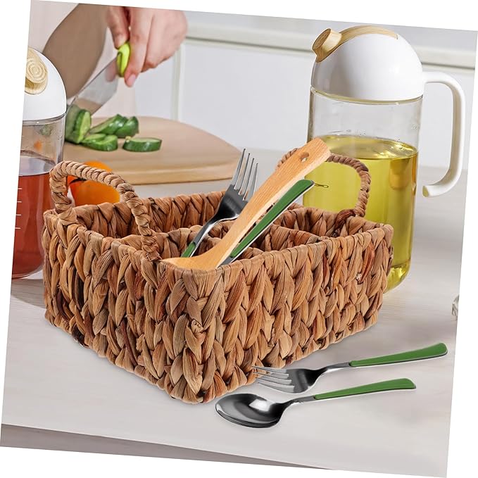 Rustic Woven Storage Basket Cutlery Storage Decor Fork Basket Desktop Cutlery Organizer