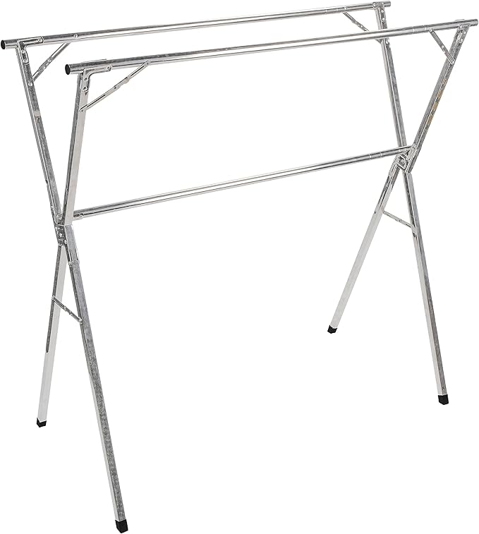 Camco Portable Clothes Drying Rack | Features 3 Horizontal Drying Rods | Extend from 60-inches to 95-inches Long to Provide Plenty of Drying Space | Light Weight Stainless Steel (51339)