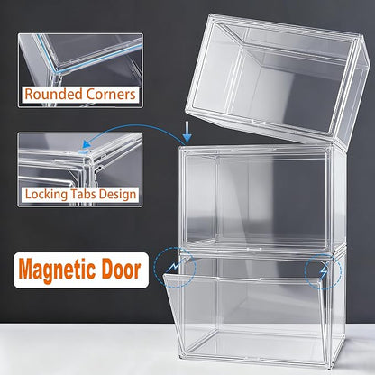 Extra XXX-Large Acrylic Display Case 17.3''x13''x13'' Super Large Figures Collectibles Helmet Showcase Tall Boot Shoe Boxes Clear Stackable Huge Storage Box with Magnetic Lid, 1 Pack with 2 Shoe Bags