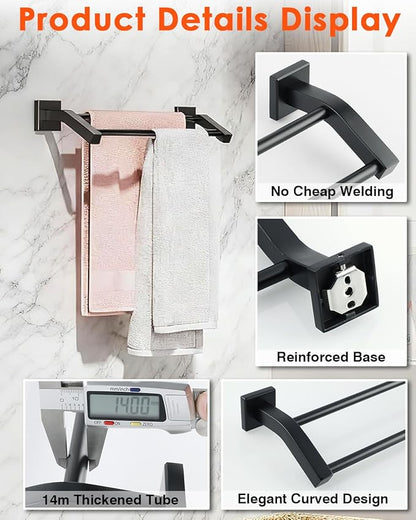 Alise Double Bath Towel Bars Towel Racks for Bathroom,Wall Mount Towel Holder Heavy Duty SUS304 Stainless Steel Towel Hanger Rail,Matte Black,28-Inch