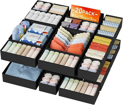 DIMJ Drawer Organizer Clothes - 20 Pack Closet Drawer Organizer Bins for Baby Clothes Storage, Fabric Dresser Organizer for Nursery Bedroom, Foldable Small Drawer Dividers for Underwear Socks