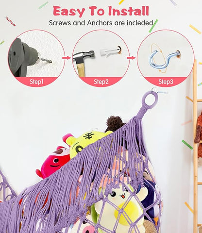 Stuffed Animal Hammock - Extra Large 63'' Long, Stuffed Animal Storage, stuffed animal Holder net, Hammock Large, Storage Hanging Organizer - Lavender