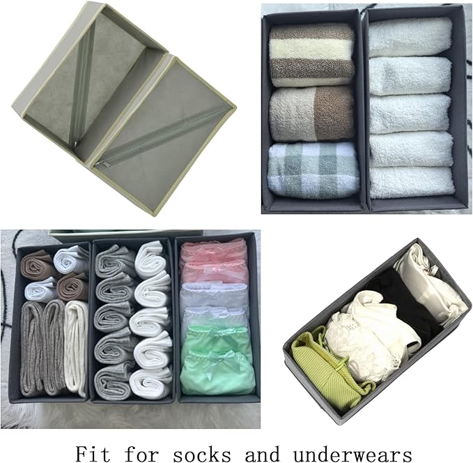Drawer Organizer Set of 3, 11" x 5.5" x 4.8" Collapsible Fabric Storage Boxes for Socks, Underwear, Ties - Light Gray Closet Dividers