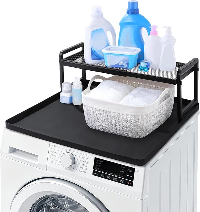 BALAPET Washer Dryer Countertop with Adjustable Shelf, Expandable Washer and Dryer Countertop with Non-Slip Mat, Universal Fit Large Space Laundry Room Organization(23.6x8.6x7in)