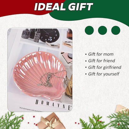 FatySuby Ceramic Jewelry Tray Dish, Ring Holder Dish, Decorative Trinket Tray Jewelry Dish for Rings, Earrings, Necklaces Watch Key, Pearl Shell Shaped Home Decor Gift for Women, Pink