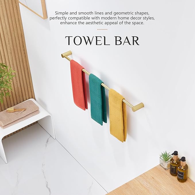 KOKOSIRI Towel Bar Brushed Gold 32-Inch Bath Towel Rack Holders Single Rail for Bathroom Wall Mounted Stainless Steel Bathroom Accessories, B4007BG-L32