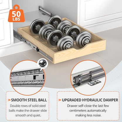 ZOINLIY Wooden Pull Out Cabinet Organizer, Slide Out Drawer for Kitchen Organizers and Storage, Soft Close, Heavy Duty, Fully Expandable