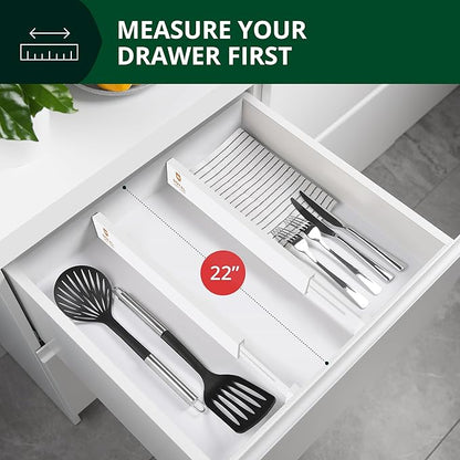 ROYAL CRAFT WOOD Adjustable Bamboo Caddy Expandable Drawer Organization Separators For Kitchen, Dresser, Bedroom, Bathroom and Office, 4-Pack (Large (up to 22)), White