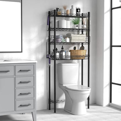 Hodonas Over Toilet Bathroom Organizer, Adjustable 4-Tier Over The Toilet Storage Shelf Sturdy Bathroom Shelves, Freestanding Above Toilet Storage Rack Stable Bathroom Space Saver, Black