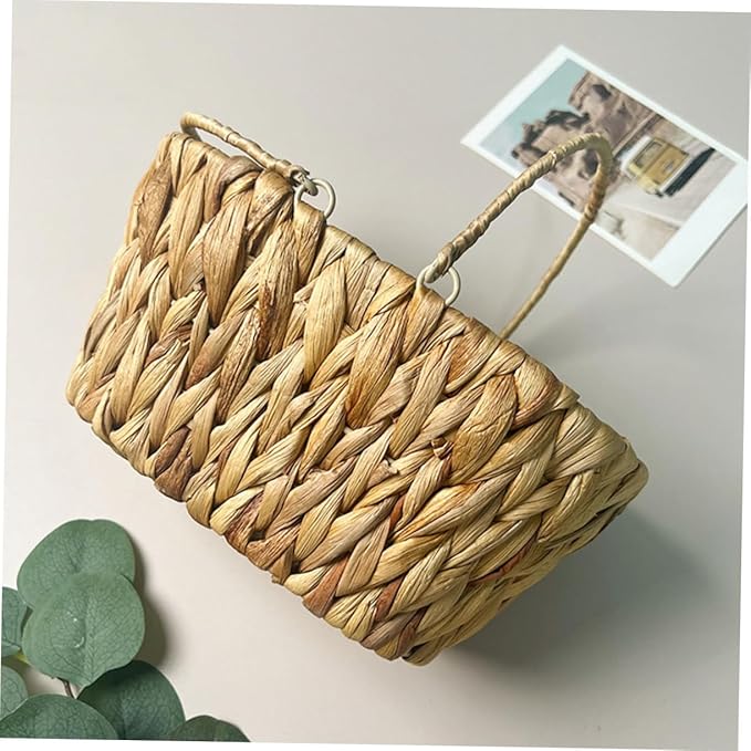 Woven Storage Basket Boho Decor Desktop Organizer Handle Storage Bins for Shelves