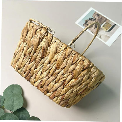 Woven Storage Basket Boho Decor Desktop Organizer Handle Storage Bins for Shelves