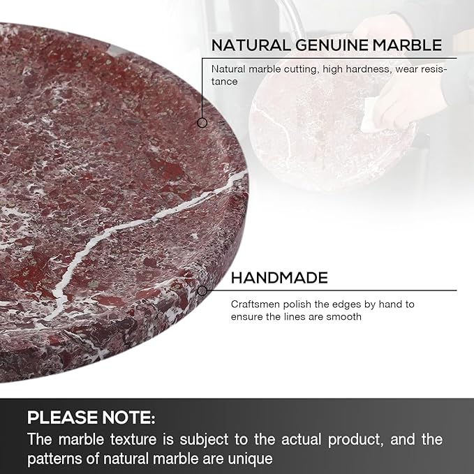 Natural Round Marble Tray, 11.7in Decorative Vanity Catchall Countertop Organizer for Jewelry Perfume Candles, Multi-Purpose Decorative Serving Tray - Rose Lepanto