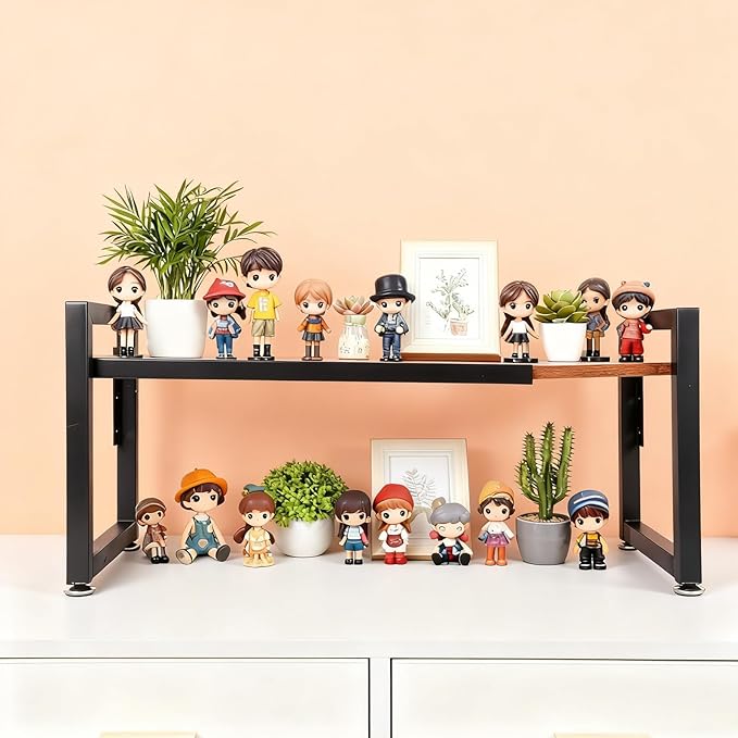 Expandable Adjustable Stackable Kitchen Organizer, Spice Rack, Cabinet Shelf for Space-Saving, Counter Shelf for Cabinets, Countertop, Cupboard, Wood and Heavy Duty Metal, Home kitchen Storage Rack