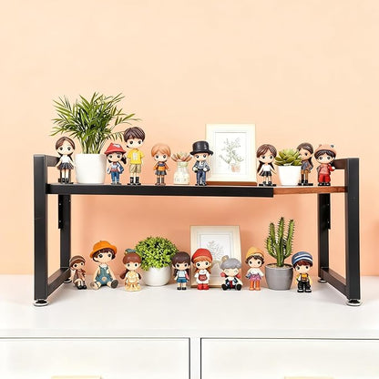 Expandable Adjustable Stackable Kitchen Organizer, Spice Rack, Cabinet Shelf for Space-Saving, Counter Shelf for Cabinets, Countertop, Cupboard, Wood and Heavy Duty Metal, Home kitchen Storage Rack