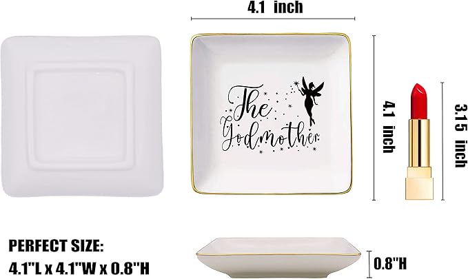 Topthink Godmother Proposal Gifts from Godchild - 2025 Christmas Gifts-Birthday Baptism Mothers Day Present for Godmother - Ceramic Jewelry Holder Ring Dish Trinket Tray