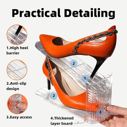 Shoe Slots Organizer, 12PCS Adjustable Double Layer Stack Shoe Rack, 50% Space-Saving Storage Rack Holder, Transparent