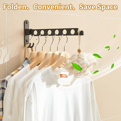 JOOM Retractable Folding Wall Mounted Clothes Hanger Rack Clothes Storage Organizer Laundry Coat Hanger Sturdy Hanging Dryer Rack (one Pack, Black)