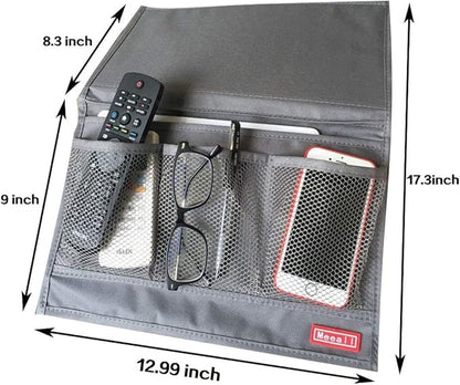 Meeall Bedside Storage Organizer with Pockets, Bedside Caddy, Table Cabinet Storage Organizer, TV Remote Control, Phones, Magazines, Tablets, Accessories, Grey