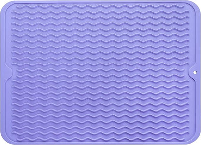 Silicone Dish Drying Mat for Multiple Usage,Easy clean,Eco-friendly,Heat-resistant Silicone Mat for Kitchen Counter or Sink,Refrigerator or drawer liner Light Purple L 16 inches x 12 inches