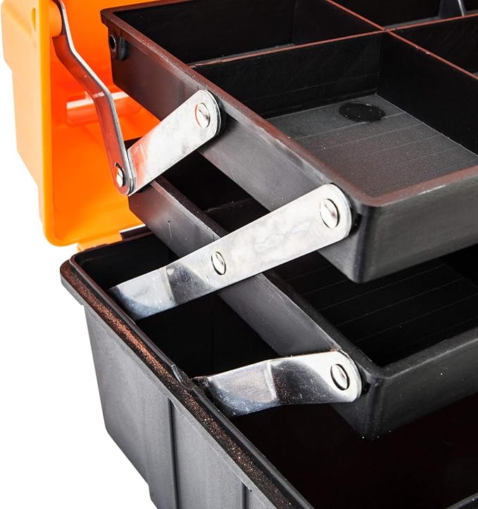 Torin 17-Inch Plastic Tool Box,3-Tiers Multi-Function Storage Portable Toolbox Organizer, Black/Orange ATRJH-3430T