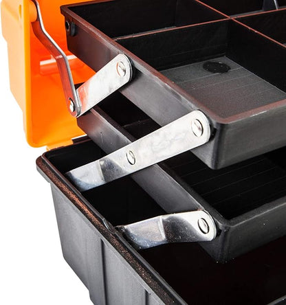 Torin 17-Inch Plastic Tool Box,3-Tiers Multi-Function Storage Portable Toolbox Organizer, Black/Orange ATRJH-3430T