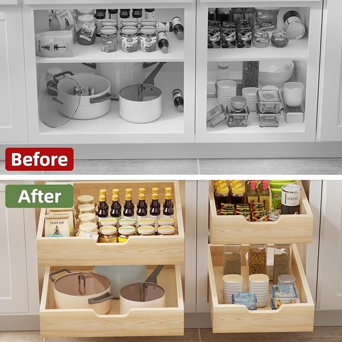 Pull Out Drawers for Cabinets, 16½” W x 21” D Soft Close Slide Out Drawers for Kitchen Cabinets, Cabinet Pull Out Shelves Requires At Least 17½” Cabinet Opening