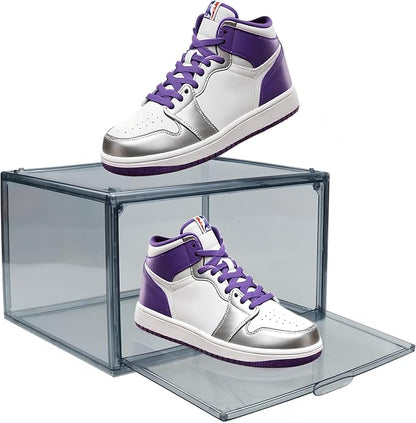 3BBYJL Acrylic Shoe Organizer，Sneaker Acrylic Display Case Size 13 for Men/Women Shoe Box Clear Box Stackable Storage Bins with Magnetic Door，Grey 1 Pack