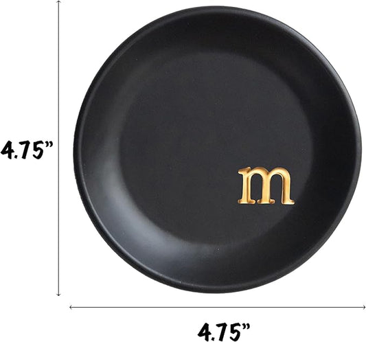 COLLECTIVE HOME - Ceramic Jewelry Tray, Decorative Trinket Dish for Rings Earrings Necklaces Bracelet Watch Keys, Birthday Mother's Day Christmas Gift for Women, 4.75", Black Surface (m)