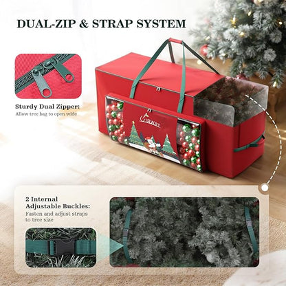 UIRWAY Christmas Tree Storage Bag- Fit for 7.5ft Artificial Trees, 600D Oxford Christmas Tree Bag with Transparent Pouch & Side Pocket, Extra Large Tree Bags with Sturdy Handles & Dual Zipper, Red