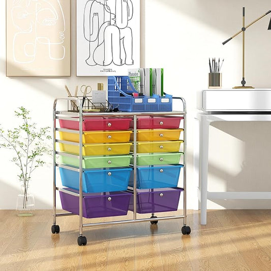 ARLIME 12-Drawer Rolling Storage Cart, 12 Drawer Organizer Trolley, Scrapbook Paper Organizer, Suitable for Office and School, Rolling Office Storage Tools