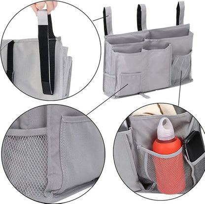 Bunk Bed Organizer - Bedside Storage Caddy with Pocket, Hanging Organizer for Camp, Dorm, Room, Hospital Bed Rail and More (Grey)
