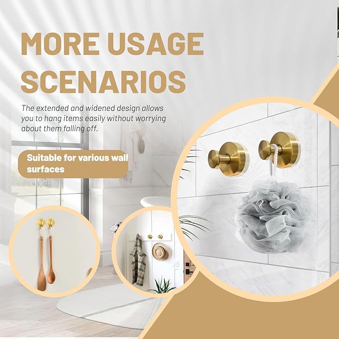Zloeoa 4Pcs Suction Cup Hooks, Wreath Hangers for Front Door, Strong Hold No Drill Hangers for Bathroom, Kitchen, Glass, Tile, Perfect for Wreaths (Gold)