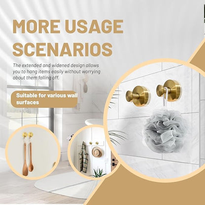 Zloeoa 4Pcs Suction Cup Hooks, Wreath Hangers for Front Door, Strong Hold No Drill Hangers for Bathroom, Kitchen, Glass, Tile, Perfect for Wreaths (Gold)