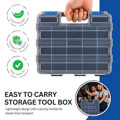 Andalus Tools Organizer Box, Small Parts Storage 34-Compartment Double-Sided Portable Hardware Organizer Removable Plastic Dividers for Screws, Nuts, Bolts, Nails – Blue (1 Pack, 12.5" x 10.5" x 3")