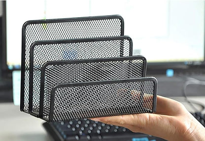 VANRA 2 Small Letter Sorters Desktop File Holder Organizer Metal Mesh with 3 Vertical Upright Compartments (2 Black)