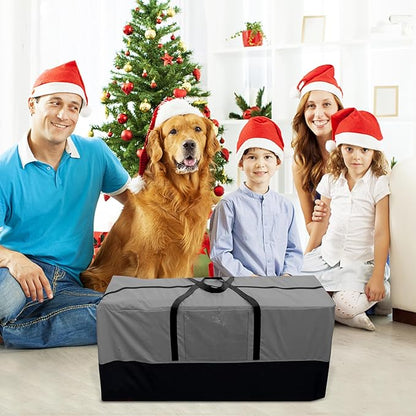 Christmas Tree Storage Bag, Fits Up to 10-12 Ft Tall Artificial Trees, Heavy Duty 600D Oxford Skeleton Storage Box with Reinforced Handles, Zipper, Transparent Pocket, Gray