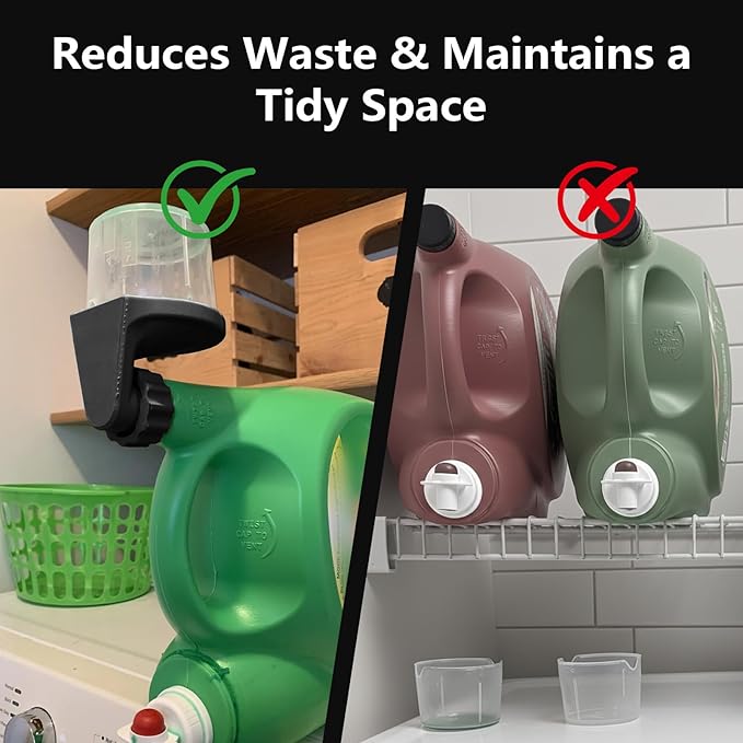 Laundry Detergent Cup Holder for Tide Bottles, No-Leak Drip Catcher with Drain Tray, Easy Install Removable for Washer