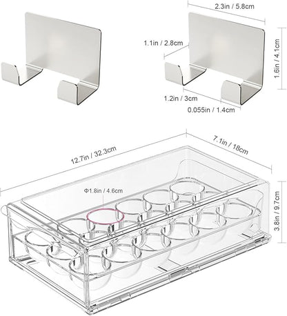 BPA Free Stackable Egg Container - 18 Egg Refrigerator Organizer with 2 Kitchen Hooks, Clear